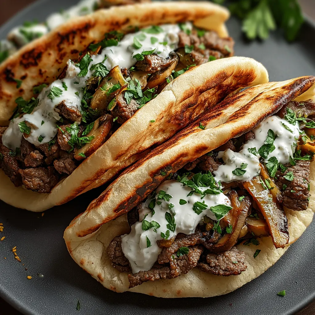 Two sandwiches with meat and vegetables on a plate.
