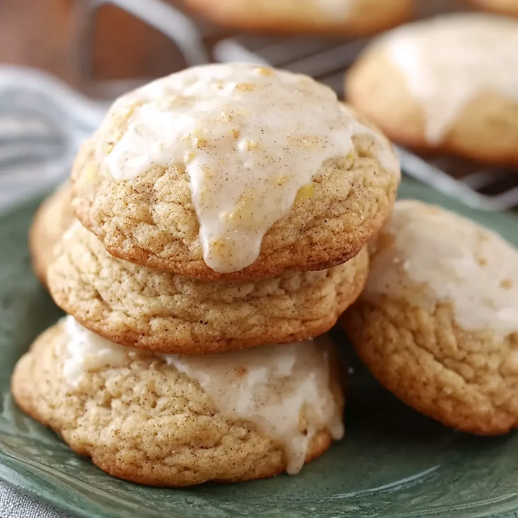 A stack of cookies with white icing.