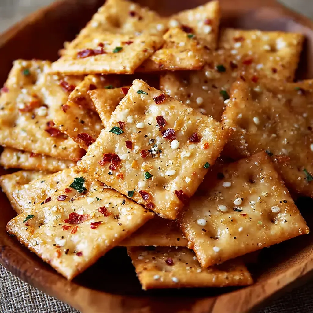 A wooden bowl filled with cheese and pepperoni crackers.