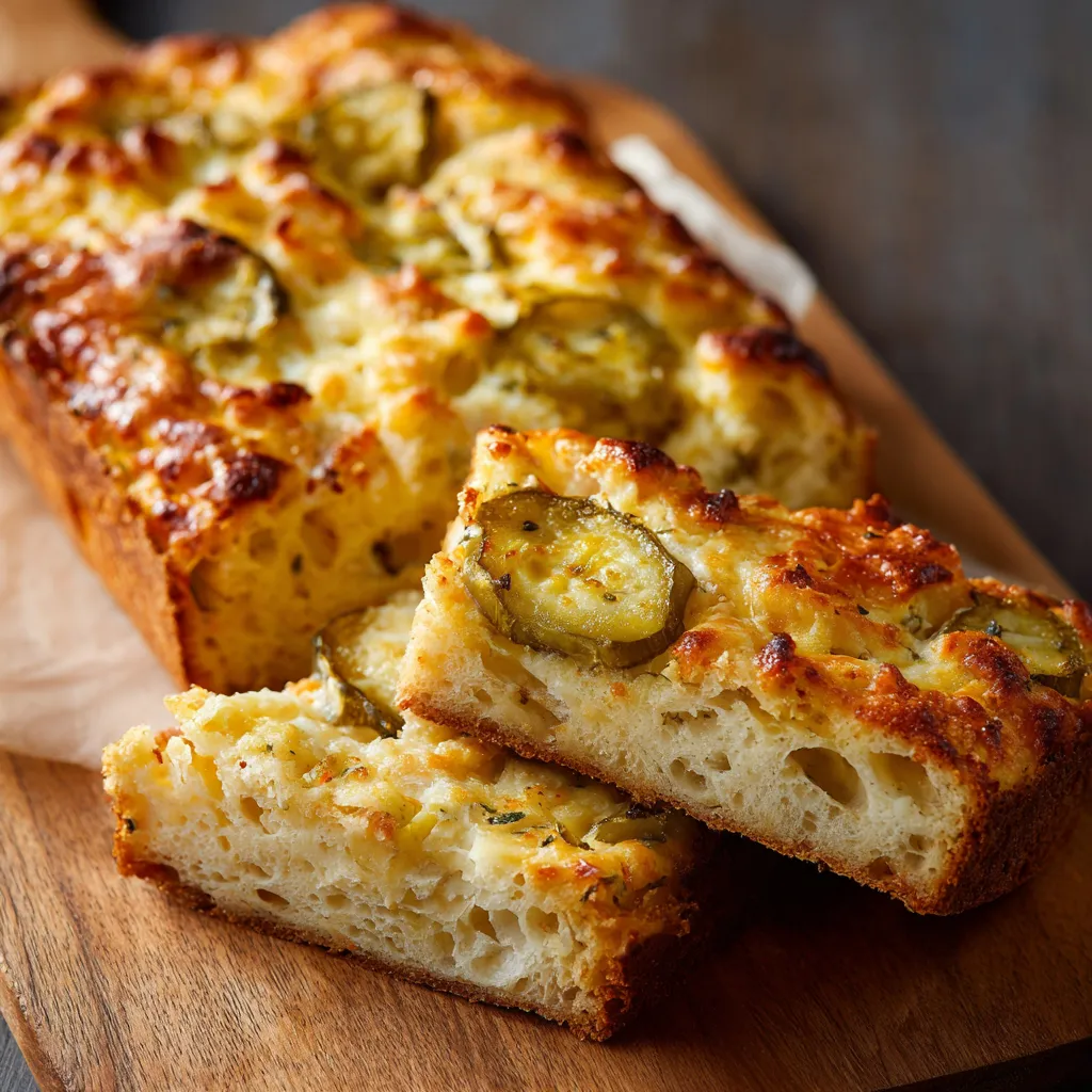 A slice of bread with a pickle on top.