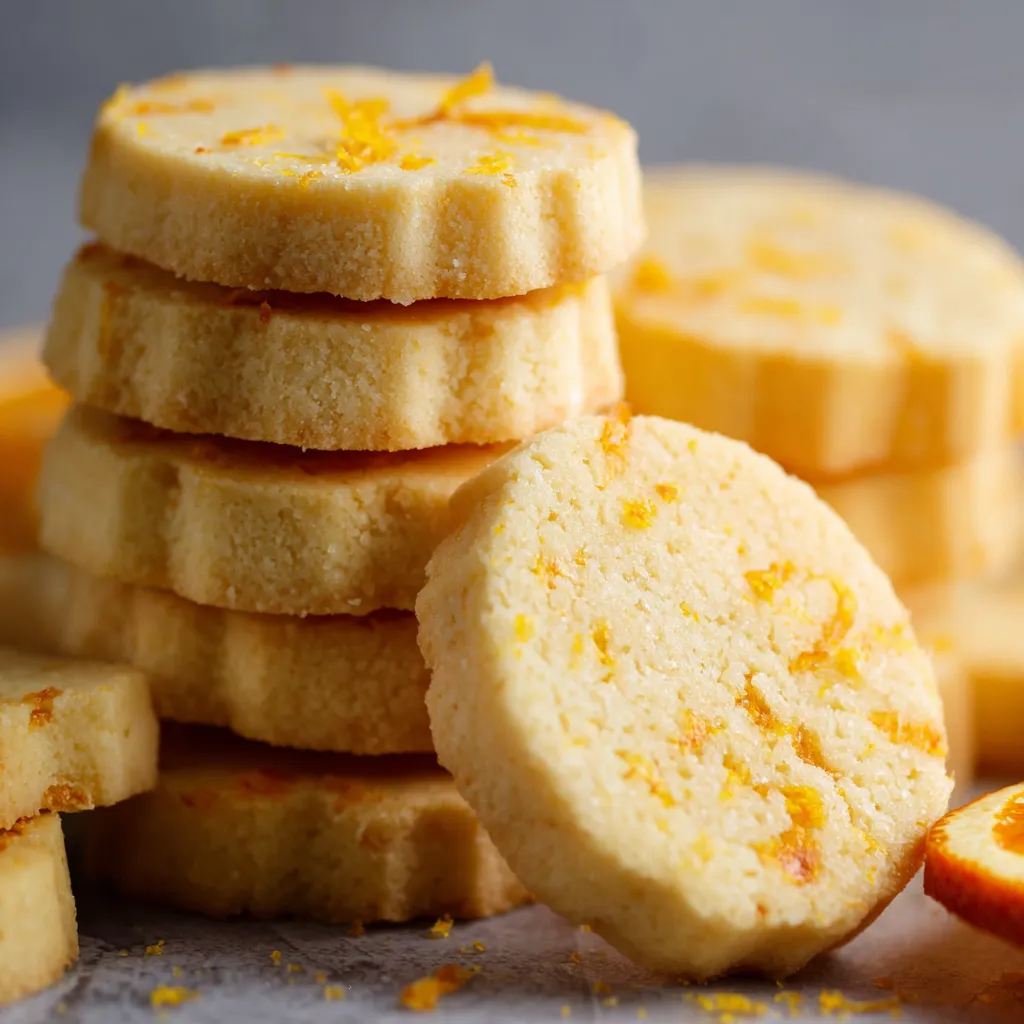 A stack of cookies with orange filling.