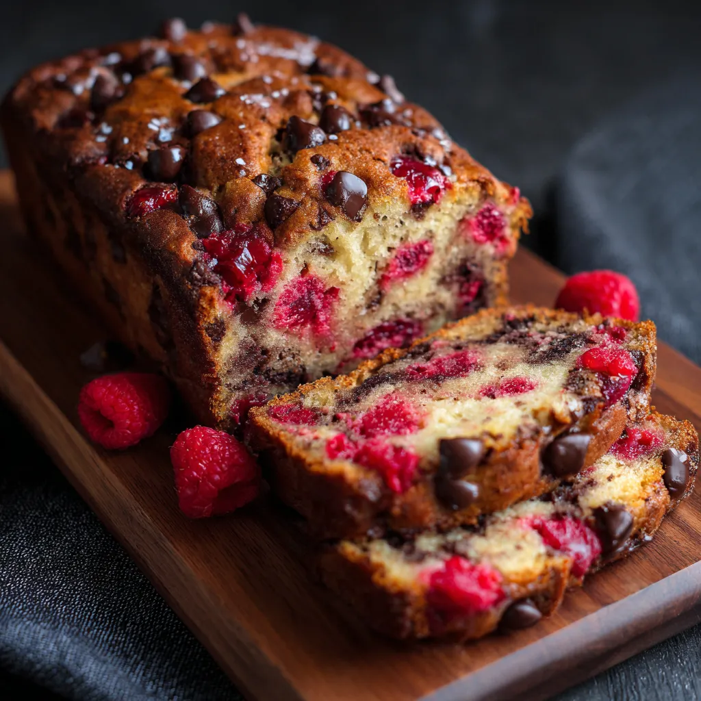 A slice of chocolate and raspberry bread.