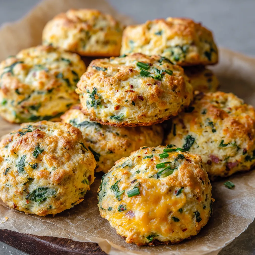 A stack of biscuits with green toppings.