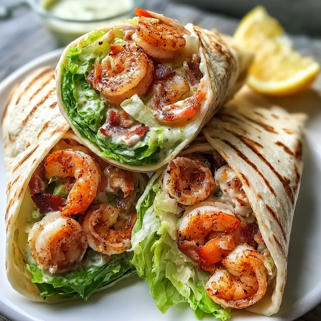 A plate with two shrimp wraps.