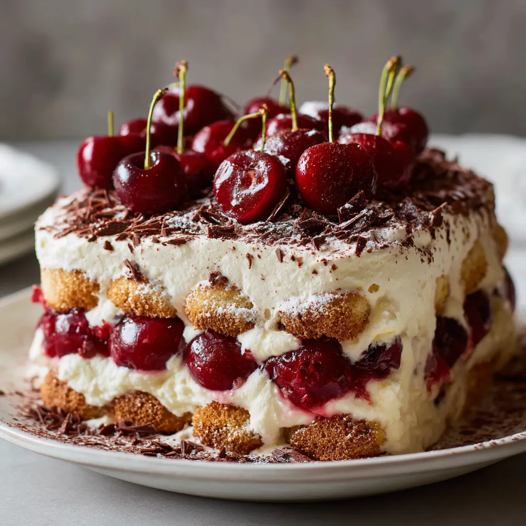 A cake with cherries on top.
