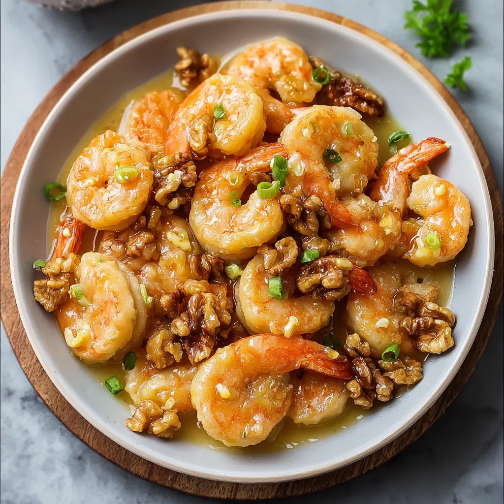 A plate of shrimp and nuts.