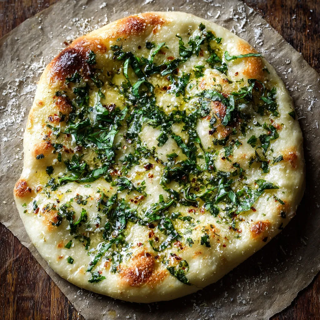 A pizza with green toppings.