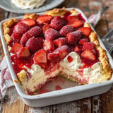 A delicious dessert with strawberries and cream.