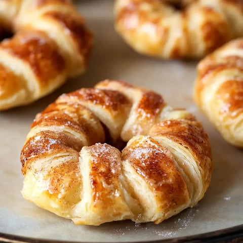 A close-up of golden-brown, spiral-shaped pastries with a glossy, sugared glaze on a baking sheet.