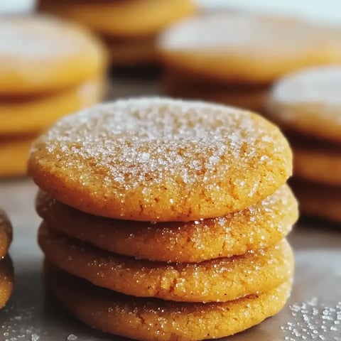 A stack of golden-brown cookies dusted with granulated sugar.