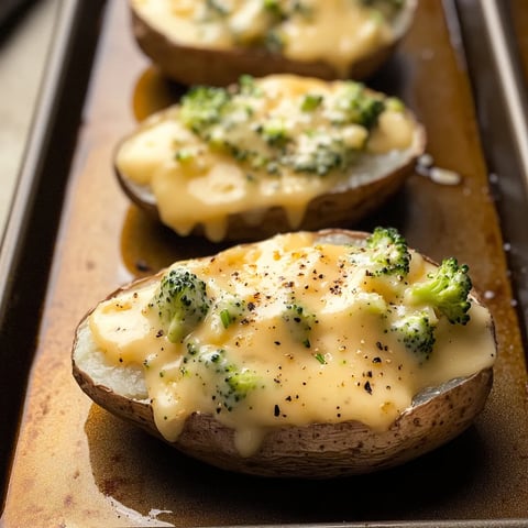 Cheesy Baked Potatoes with Broccoli Cheese Sauce